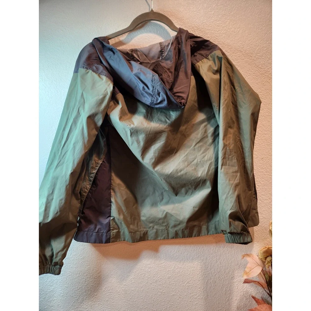 Columbia Youth Medium 10/12 Hooded Windbreaker‎ Jacket Olive Gray Red Zip